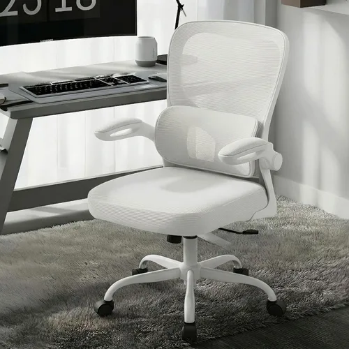 Miniatura 2 de AreShark Silla de oficina ergonómicas con soporte lumbar ajustable, silla de malla transpirable con respaldo alto con ruedas y reposabrazos Blanco