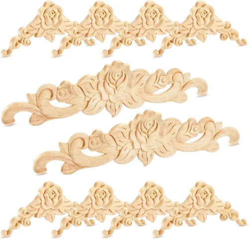 Miniatura 10 de Yalikop 10 piezas de apliques de madera y apliques de madera para muebles, incrustaciones decorativas de madera tallada para puerta de cama, Delicado