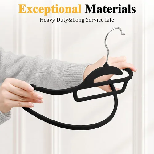 Miniatura 8 de Perchas de Terciopelo Negro Paquete de 50, en Forma de S y Apilables de Fieltro Antideslizantes con Gancho Giratorio de 360°, Perchas Flocadas Ultra