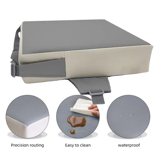 Miniatura 4 de Eiury Asiento elevador para mesa de comedor, PU antiarañazos fácil limpieza niños asiento elevador para mesa, cojín de aumento de viaje portátil gris