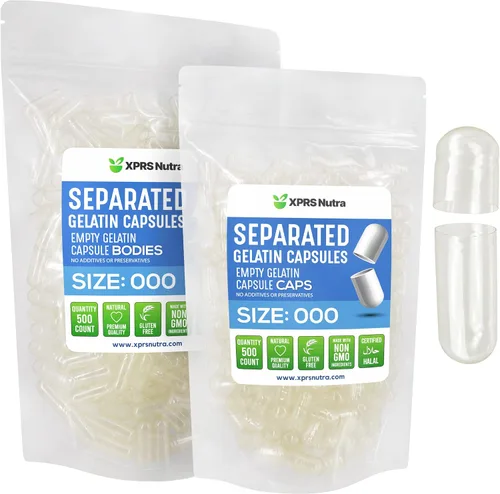 Miniatura 7 de XPRS Nutra Cápsulas separadas de tamaño 000-100 unidades grandes cápsulas de gelatina vacías separadas en bolsas – Premium Clear Empty Pills 000