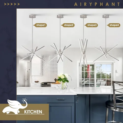 Miniatura 4 de Candelabro LED moderno de níquel, 4 luces regulables, iluminación colgante de techo para comedor, sala de estar, cocina, isla, dormitorio, 4