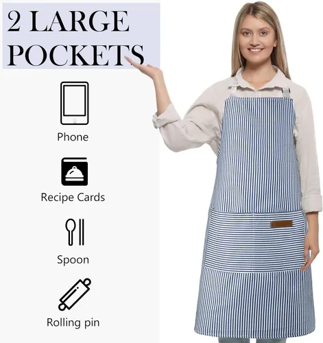 Miniatura 5 de Handepo 4 Piezas Delantales de Cocina con Bolsillos Delantales Ajustables Impermeables para Hornear para Mujeres Hombres Chef BBQ Regalo de Navidad