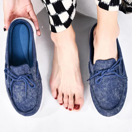 Miniatura 8 de Buyrew Pantuflas para mujer, cómodas, de lona de punto, con soporte de arco, transpirables, pantuflas de casa