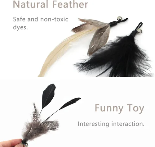 Miniatura 3 de SONGWAY Juego de juguetes interactivos de plumas para gatos, varita retráctil con 6 recambios de plumas con campana, juguetes de varita para gatos