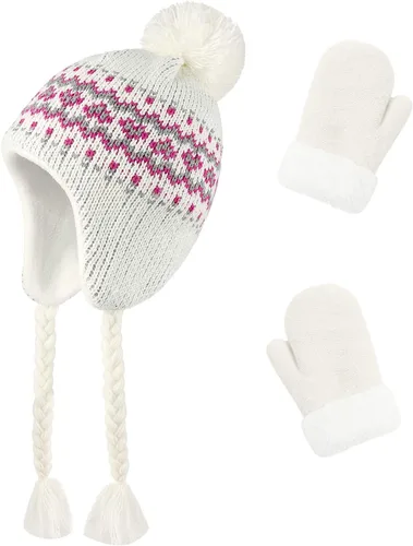 Miniatura 19 de Conjunto de guantes y gorro de invierno para niños, gorro de forro polar cálido, gorro de punto y guantes para niños y niñas