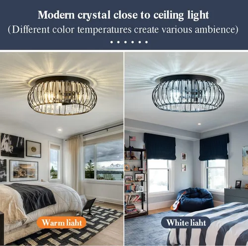 Miniatura 5 de YYJLX Lámpara de Techo Empotrada de 3 Luces, Candelabro de Cristal Moderno Negro E26, Iluminación Interior para Pasillo, Dormitorio, Baño