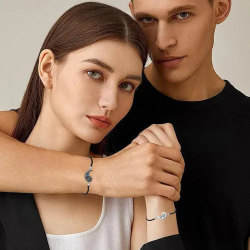 Miniatura 5 de Yin Yang - Pulsera de plata de ley 925 para parejas, árbol de la vida, luna de sol, montaña, abulón de loto, joyería para mujeres, hombres, parejas