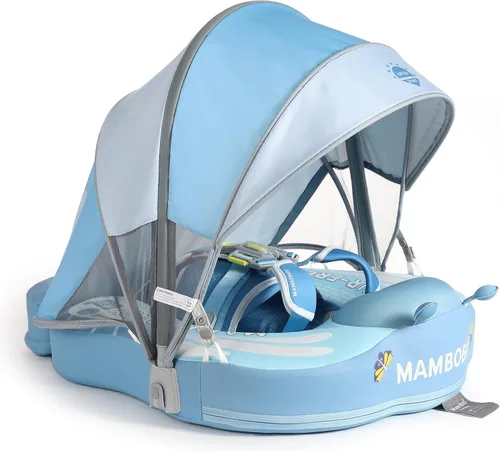 Miniatura 21 de Mambobaby - Flotador con cola y toldo para bebé, anillo de natación para cintura infantil, entrenador de natación y flotador no inflable con correa