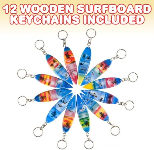 Miniatura 2 de ArtCreativity Llaveros de madera para tabla de surf, juego de 12, divertidos llaveros para mochila, bolso, equipaje, grandes recuerdos de fiesta