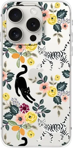 Miniatura 19 de Blingy's Funda para iPhone 15 Pro, lindo estilo de gato con patrón de flor de cerezo divertido diseño de animales de dibujos animados, funda Gato