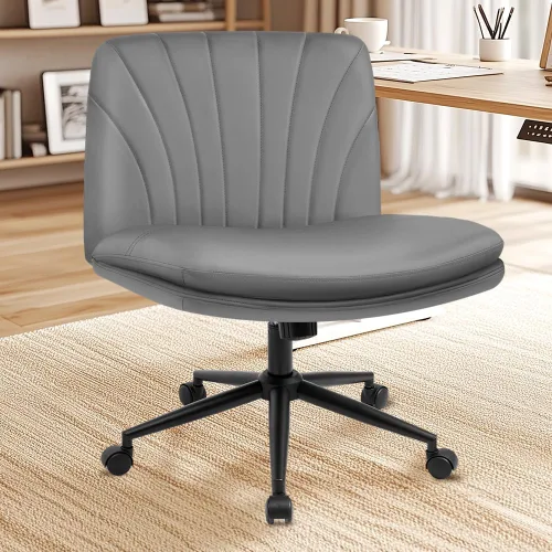 Miniatura 8 de NEO Chair Silla Criss Cross con Ruedas Sin Brazos con Patas Cruzadas Silla de Escritorio de Oficina Ancha Cómoda de Tocador Maquillaje Silla Gris PU