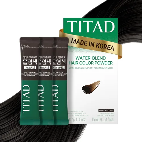 Tinte coreano para el cabello, marrón oscuro, polvo de color mezcla de agua para hasta un 100% de cobertura de canas, sin amoníaco, sin PPD, para