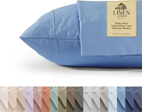 Miniatura 34 de Linen Home Juego de fundas de almohada King de 500 hilos, fundas de almohada 100 % algodón de fibra larga, juego de 2 fundas de almohada de satén