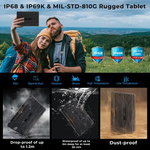 Miniatura 3 de HOTWAV R8 Rugged Tablet Android 14, 10.1 pulgadas HD+ pantalla 10800mAh batería, Octa-Core 12GB RAM+128GB ROM+1TB tableta al aire libre, 13MP+5MP