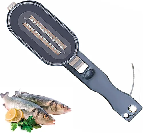 Escalador de pescado con cuchillo, removedor de escamas de pescado, raspador de escamas de pescado con tapa cubierta, 2 en 1 limpiador de pescado