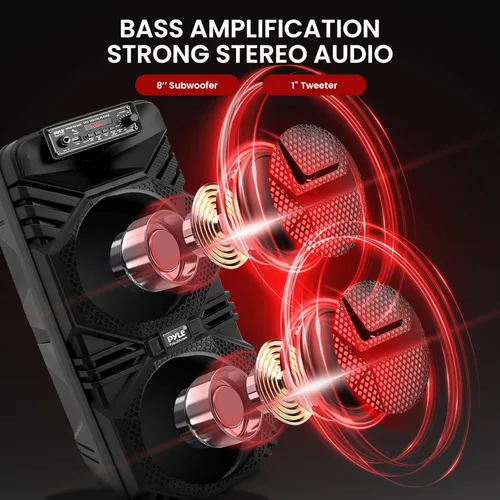Miniatura 2 de Pyle Sistema de altavoces PA Bluetooth – Altavoz Bluetooth recargable de 600 W para exteriores, sistema PA portátil con subwoofer dual de 8