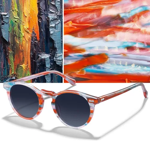 Miniatura 65 de CARFIA Gafas de sol polarizadas de acetato redondo para mujer, protección UV de cara pequeña con funda de cuero CA5288