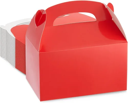 Juvale Cajas rojas a dos aguas, 6.2 x 3.5 x 3.6 pulgadas, paquete de 24 unidades, soportes y asas de papel resistentes de 300 GSM, recuerdos de