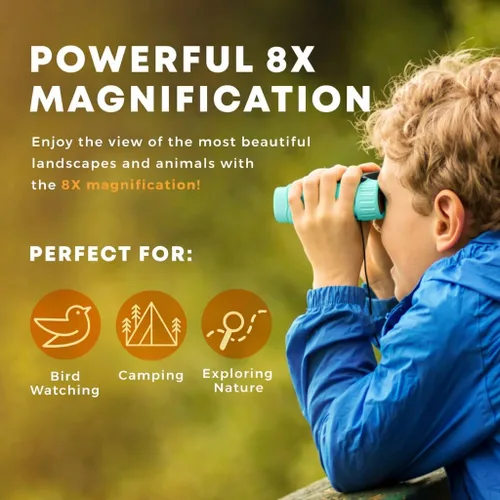 Miniatura 29 de Binoculares para niños – Juguete perfecto para niños pequeños y niñas – Juego extenso que incluye lupa y brújula – Potente aumento 8 x 21 – niños