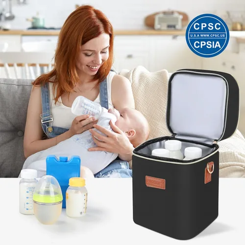Miniatura 6 de Bolsa de transporte para biberones PIIOSER con paquete de hielo, cabe 4 biberones de hasta 9 onzas, pequeña bolsa térmica aislada para leche materna