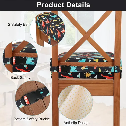 Miniatura 2 de Asiento elevador para niños pequeños para silla de cocina, mesa de comedor, lavable, grueso, resistente, silla elevadora portátil para niños Negro