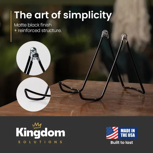 Miniatura 6 de KINGDOM SOLUTIONS Made in USA Paquete de 12 caballetes ajustables de metal negro – Soporte para libros – Soporte de placa resistente para arte
