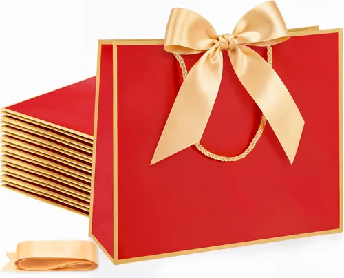Miniatura 11 de Silkfly 12 bolsas de regalo con asas para dama de honor, 12 x 10 x 4 pulgadas, elegantes bolsas de regalo de bienvenida de boda con lazo para Rosa