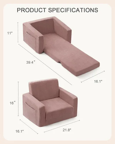 Miniatura 3 de Silla para bebés y niños, sofás blandos para bebés de 2 en 1 que se despliegan, sillas para bebés cómodas de 1 a 3 años, sofá convertible para Rosa