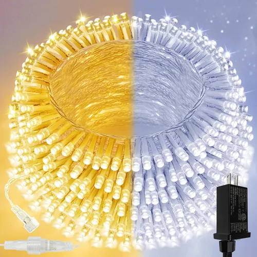 Miniatura 10 de Guirnalda de 100 luces LED conectables para interiores y exteriores, luces de Navidad blancas cálidas de 33 pies, impermeables, 13 modos