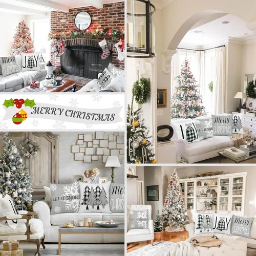 Miniatura 2 de Geefuun - Juego de 4 fundas de almohada navideñas grises para decoración del hogar, 18 x 18, para dormitorio, decoración