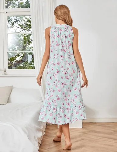 Miniatura 4 de MZROCR Camisones de algodón para mujer, suave, sin mangas, para adultos, ropa de dormir con volantes