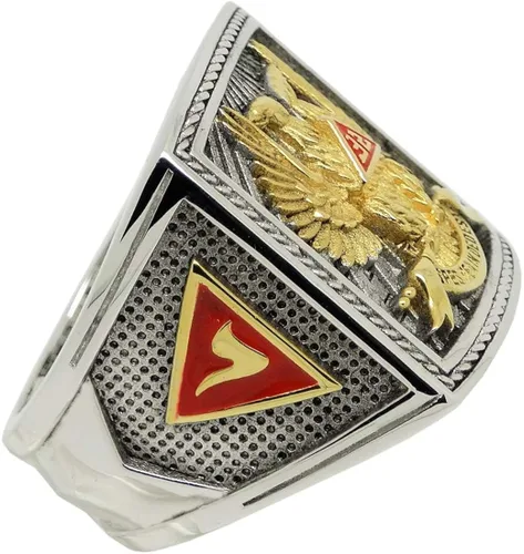 Miniatura 7 de UNIQABLE KTR023 - Anillo de plata de ley con alas de 32 grados para caballeros masónicos, chapado en oro de 18 quilates