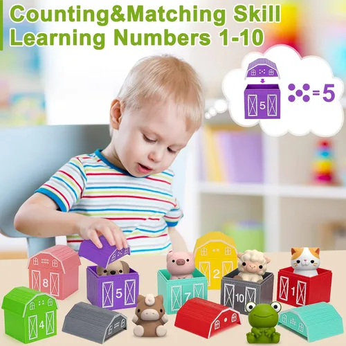 Miniatura 6 de Juguetes de aprendizaje para niños de 1, 2, 3 años, 20 juguetes de animales de granja, juguetes Montessori para contar, combinar y clasificar