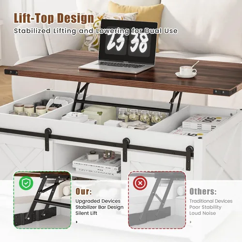 Miniatura 4 de ALLSTAND Mesa de centro elevable de 31.5 pulgadas con almacenamiento, mesas de centro de granja para sala de estar, mesa de centro cuadrada con gran