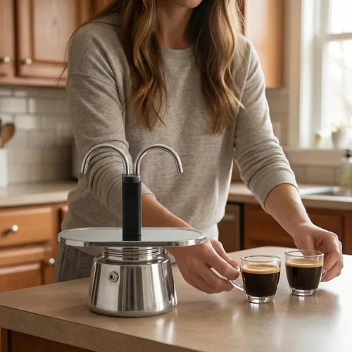 Miniatura 2 de Moka Pot, 2 tazas de 3.4 fl oz de capacidad, duradera y segura para alimentos, cafetera espresso con doble tubo y colador antideslizante grueso