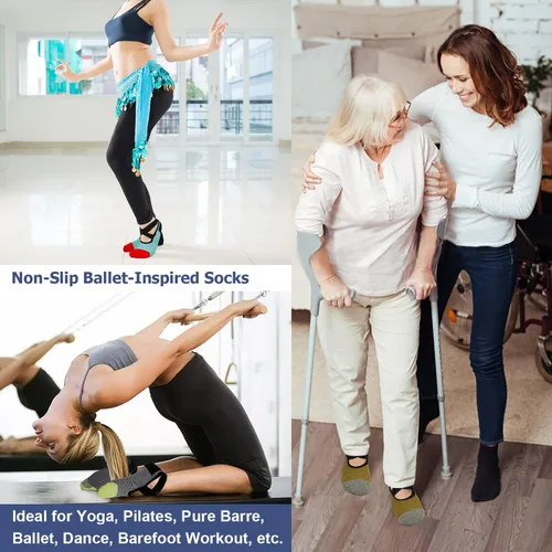 Miniatura 66 de Ozaiic - Calcetines de yoga para mujer con correas y agarres antideslizantes, ideales para pilates, Pure Barre, ballet, danza y entrenamiento