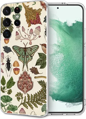 Compatible con Samsung Galaxy S22 Ultra, funda transparente de arte botánico cottagecore con diseño para niñas y mujeres, funda protectora flexible