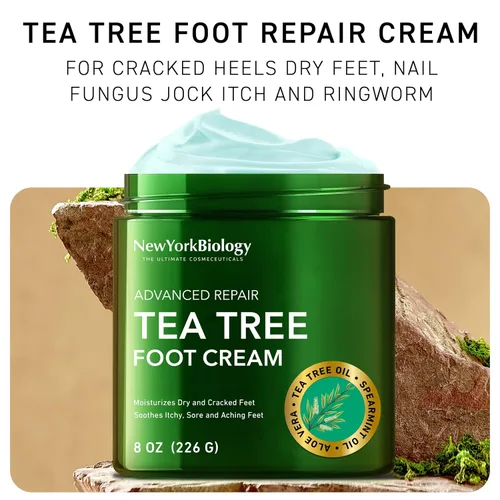 Miniatura 4 de New York Biology - Crema de pies con aceite de árbol de té para pies secos y agrietados, pies de atletas, hongos en las uñas, picazón deportista