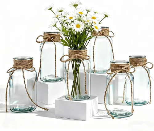 Florero de cristal vintage, jarrones para centro de mesa de boda, botella cilíndrica, tarros Mason para decoración de arreglos florales, fiestas y