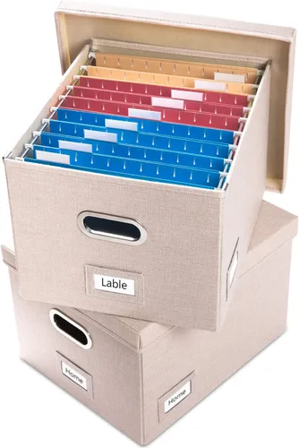 PRANDOM Caja Organizadora de Archivos - Juego de 2 Cajas Plegables Decorativas de Lino para Almacenamiento de Archivos Colgantes con Tapas para Gris