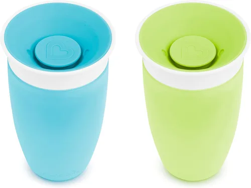 Miniatura 6 de Tazas de sorbo Munchkin para niños pequeños de 1 a 3 años, taza Miracle 360 a prueba de derrames, 295 ml, paquete de 2, verde/azul Azul/Verde