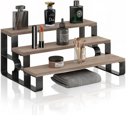 Miniatura 10 de Organizador de encimera de baño con cesta de artículos de tocador, estante de almacenamiento de encimera de baño de 2 niveles con almohadilla