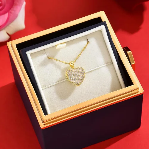 Miniatura 7 de MAARRING Collares con medallón de corazón chapado en oro de 14 quilates para sostener fotos, rosa preservada encantada eterna con collar y colgante