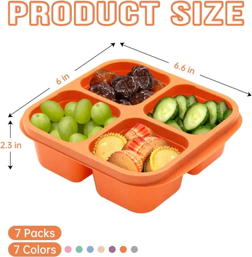 Miniatura 4 de Paquete de 7 Cajas de Almuerzo Bento, 4 Compartimentos Contenedores de Snacks, Contenedores de Almuerzo Divididos para Preparación de Comidas