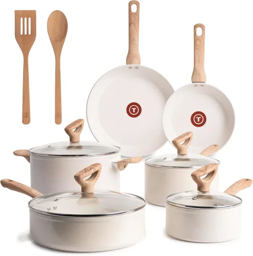 Miniatura 10 de Juegos de utensilios de cocina T-fal Revive de cerámica, juego de ollas y sartenes antiadherentes, (12 piezas), recubierto de cerámica Gris Stone