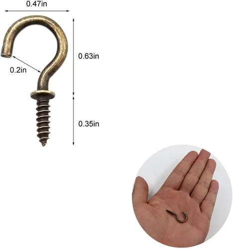 Miniatura 2 de Ganchos de techo pequeños de bronce – Luces atornilladas de 5/8 pulgadas y ganchos de joyería (paquete de 40)
