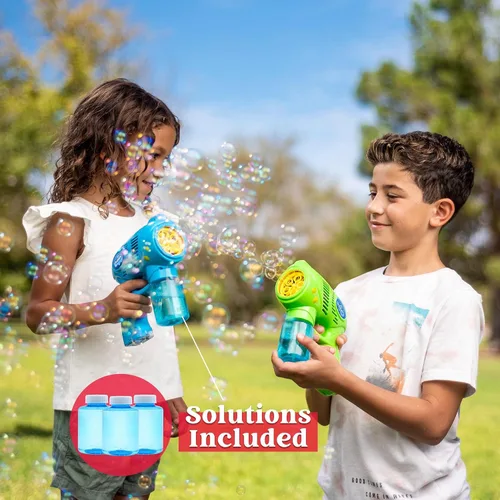 Miniatura 5 de JOYIN - Juego de 3 pistolas y 3 soluciones de burbujas para niños, juguete lanzador de burbujas para verano, recuerdos de fiesta, cumpleaños, Sólido
