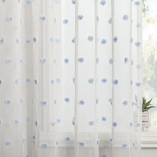 Miniatura 20 de MYSKY HOME Cortinas transparentes negras con pompones de 45 pulgadas, 2 paneles, 52"W x 45"L, dormitorio, cocina, cuarto de bebé, bolsillo para Pom