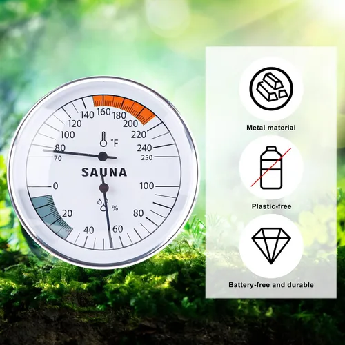 Miniatura 3 de BOXOB Termómetro de sauna, termómetro de sauna 2 en 1 Fahrenheit e higrómetro, medidor de temperatura de sauna colgante para sala de sauna, monitor